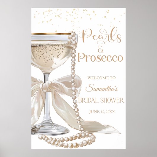 Elegante Parels en Prosecco Bruidsfeest Affiche Poster (Voorkant)