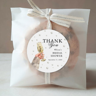 Elegante Parels en Prosecco Bruidsfeest Brunch Ronde Sticker