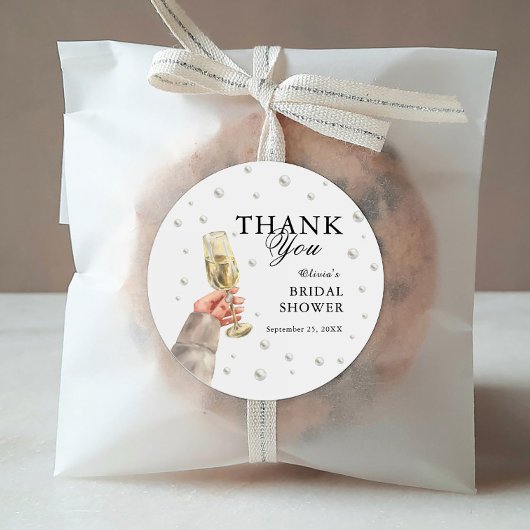 Elegante Parels en Prosecco Bruidsfeest Brunch Ronde Sticker