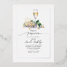 Elegante Parels en Prosecco Bruidsfeest Folie Uitnodiging