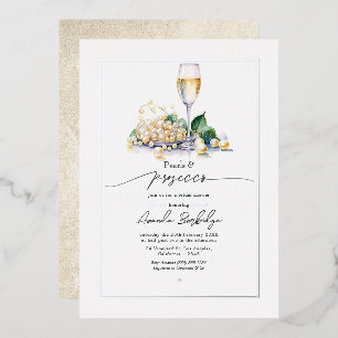 Elegante Parels en Prosecco Bruidsfeest Folie Uitnodiging