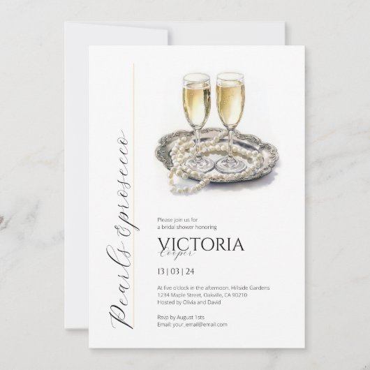 Elegante Parels en Prosecco Bruidsfeest  Kaart (Voorkant)