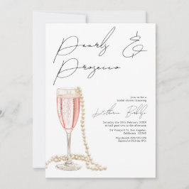 Elegante Parels en Prosecco Bruidsfeest Kaart