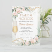 Elegante Parels en Prosecco Bruidsfeest Kaart (Staand voorkant)