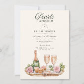 Elegante Parels en Prosecco Bruidsfeest Kaart (Voorkant)