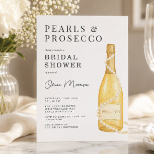 Elegante Parels en Prosecco Bruidsfeest Kaart