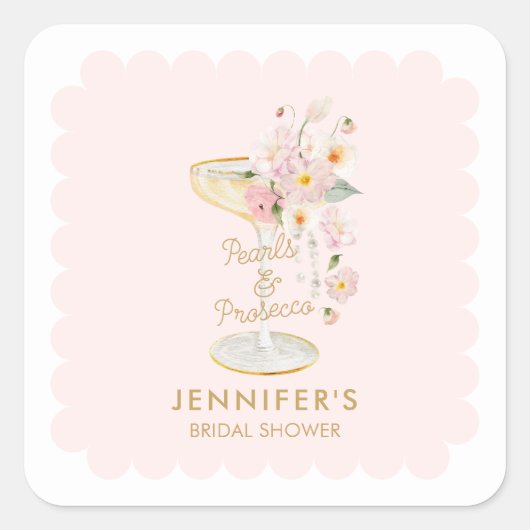 Elegante Parels en Prosecco Bruidsfeest Sticker (Voorkant)