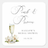 Elegante Parels en Prosecco Bruidsfeest Vierkante Sticker (Voorkant)