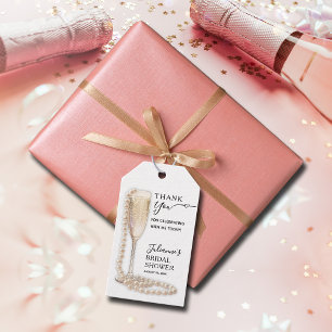 Elegante Parels en Prosecco Bruidsuitnodiging Cadeaulabel