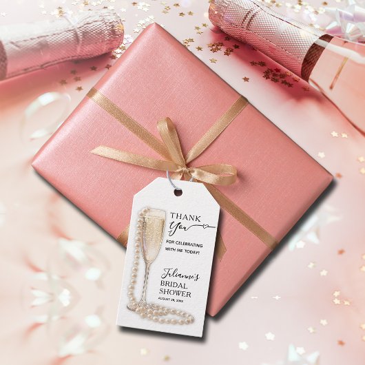 Elegante Parels en Prosecco Bruidsuitnodiging Cadeaulabel