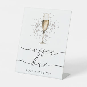 Elegante parels en Prosecco Coffee Bar Teken Reclamebord Met Voetstuk