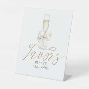 Elegante Parels en Prosecco Coquette Favors Bord Reclamebord Met Voetstuk