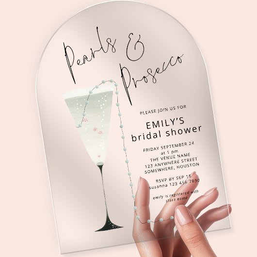 Elegante parels en Prosecco fluit Vrijgezellenfees Acryl Uitnodigingen