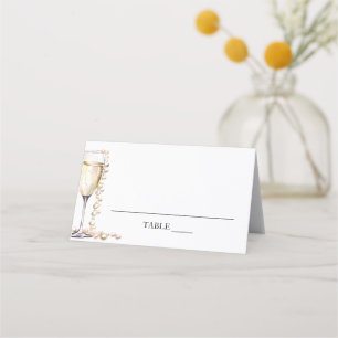 Elegante Parels en Prosecco Gevouwen Plaatskaart Plaatskaartje