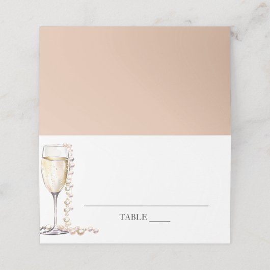 Elegante Parels en Prosecco Gevouwen Plaatskaart Plaatskaartje (Buitenkant ongevouwen)