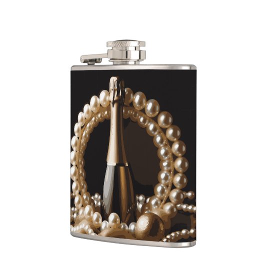 Elegante parels en Prosecco goud en zwart Heupfles (Links)