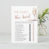 Elegante parels en prosecco Hij zei, ze zei spel Kaart (Staand voorkant)