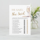 Elegante parels en prosecco Hij zei, ze zei spel Kaart (Staand voorkant)