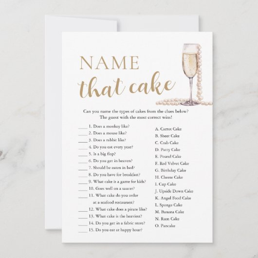 Elegante Parels en Prosecco Naam Dat Taart Spel Kaart (Voorkant)