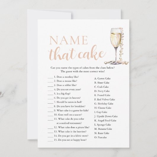 Elegante Parels en Prosecco Naam Dat Taart Spel Kaart (Voorkant)