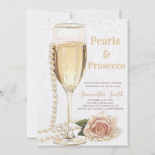 Elegante Parels en Prosecco party Vrijgezellenfees Kaart (Voorkant)
