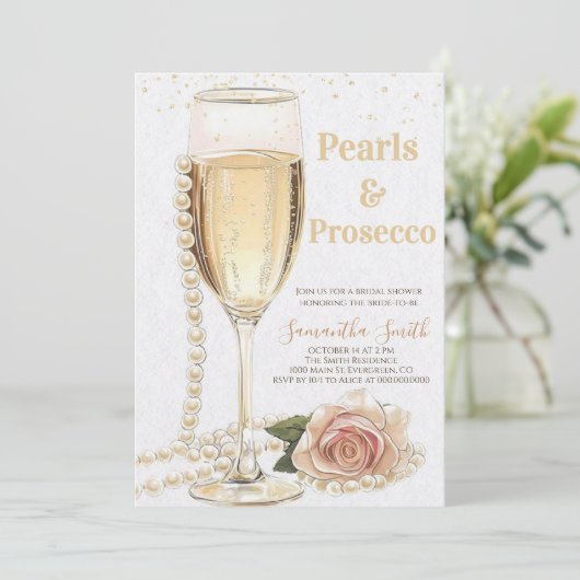 Elegante Parels en Prosecco party Vrijgezellenfees Kaart (Staand voorkant)