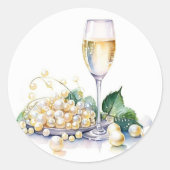Elegante parels en Prosecco Ronde Sticker (Voorkant)