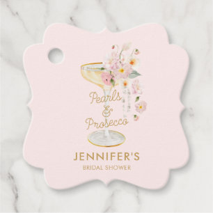 Elegante Parels en Prosecco Roze Bedankjes Labels