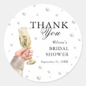 Elegante parels en Prosecco Vrijgezellenfeest Brun Ronde Sticker (Voorkant)