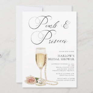 Elegante Parels en Prosecco Vrijgezellenfeest Invi Kaart