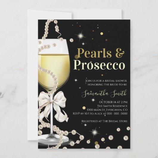Elegante Parels en Prosecco Vrijgezellenfeest part Kaart (Voorkant)