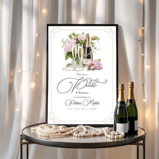 Elegante parels en Prosecco Vrijgezellenfeest Welk Poster