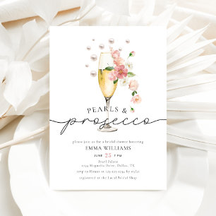 Elegante Parels en Roze Prosecco Bruidsdiner Kaart