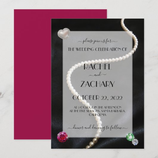 Elegante parels & juwelen op zwarte satijnen trouw (Voorkant / Achterkant)