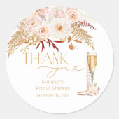 Elegante parels & Prosecco Bloemen Bruidsgunst Ronde Sticker (Voorkant)