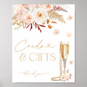 Elegante Parels & Prosecco Bloemen Kaarten en Gesc Poster (Voorkant)