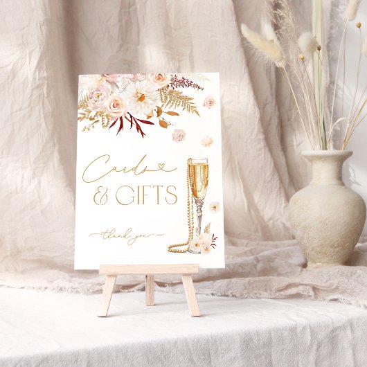 Elegante Parels & Prosecco Bloemen Kaarten en Gesc Poster