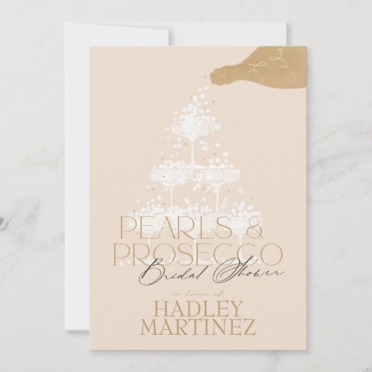Elegante Parels & Prosecco Bruids Douche Uitnodigi Kaart (Voorkant)