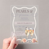 Elegante Parels & Prosecco Bruidsdouche Acryl Uitnodigingen (Insitu (Draagbaar))