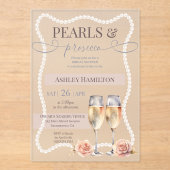 Elegante Parels & Prosecco Bruidsdouche Acryl Uitnodigingen (Voorkant)