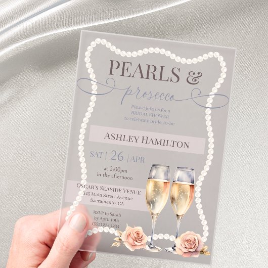 Elegante Parels & Prosecco Bruidsdouche Acryl Uitnodigingen