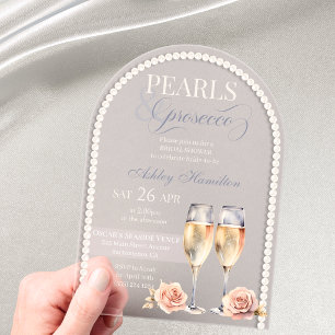 Elegante Parels & Prosecco Bruidsdouche Acryl Uitnodigingen