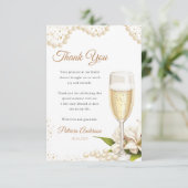Elegante Parels & Prosecco Bruidsdouche Aquarel Bedankkaart (Staand voorkant)