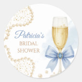 Elegante Parels & Prosecco Bruiloftsfeest Sticker (Voorkant)