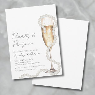 Elegante Parels & Prosecco Champagne Bruidsfeest Kaart