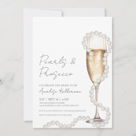 Elegante Parels & Prosecco Champagne Vrijgezellenf Kaart (Voorkant)