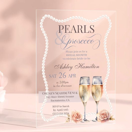 Elegante Parels & Prosecco Vrijgezellenfeest Acryl Uitnodigingen