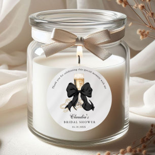 Elegante Parels & Prosecco Zwarte Strik Bruidsdouc Ronde Sticker
