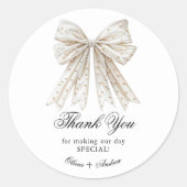 Elegante Parels Strik Bruiloftsdouche Ronde Sticker (Voorkant)