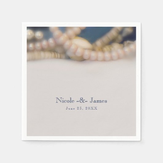 Elegante Parels & Zee Schelp Strand Bruiloft Recep Servetten (Voorkant)